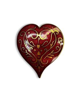 MMA Metropolitan Museum of Art 1985 Red Enamel Heart Brooch Pendant Vintage